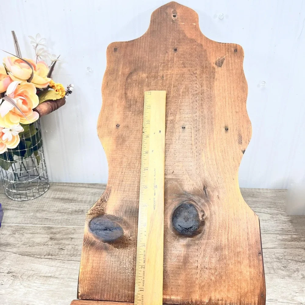 Vintage Wood Spoon Rack - 12 Spoon Display with Pocket‎ Shelf